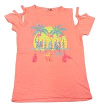 Neónově korálové tričko s plameňáky zn. Pep&Co