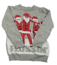 Sivý sveter s vločkami a Santou