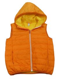 Oranžová šusťáková prošívaná lehká zateplená vesta s kapucí 