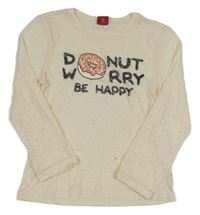 Vanilkové vzorované triko s nápisy a donutem manguun