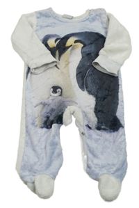 Světlemodrý chlupatý overal s tučňáky 