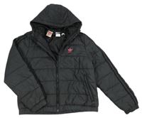 Černá prošívaná šusťáková zimní bunda s kapucí Adidas