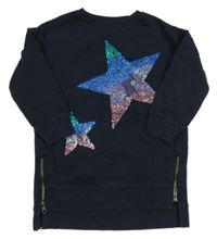 Tmavomodrá dlouhá mikina s hvězdami z flitrů Next