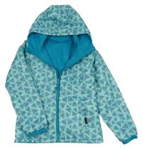 Světlemodrá vzorovaná šusťáková oboustranná zateplená bunda s kapucí Quechua