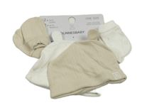 Nové - 4set - 2x čepice + 2x rukavice - béžové + bílé s hvězdami Dunnes