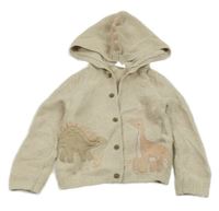 Béžový propínací svetr s dinosaury a kapucí Next