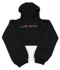 Čierna crop mikina s nápisem, všitým topem a kapucňou Donnay