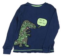 Tmavomodré žebrované triko s army dinosaurem M&S