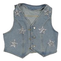 Svetlomodrá rifľová vesta s hvězdami z kamínků Shein