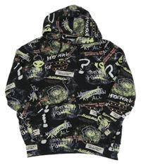 Černo-barevná mikina s nápisy a kapucí Bershka 