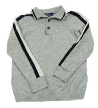 Sivý melírovaný ľahký sveter s čierným pruhom a golierikom Matalan