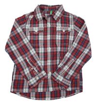 Červeno-tmavomodro-bílá kostkovaná košile Benetton