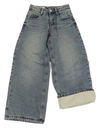Modré zateplené wide leg rifle Zara