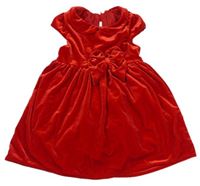 Červené zamatové šaty s mašlou zn. H&M