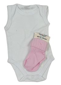 2x - Biele body + ružové ponožky