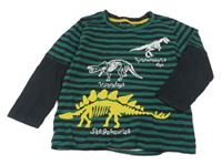 Pruhovano-černé triko s dinosaury Nutmeg
