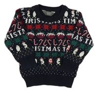 Tmavomodrý sveter s vánočním motívom Primark