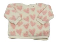 Bílo-růžová srdíčkovaná huňatá mikina Next 