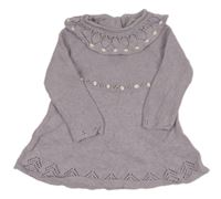 Levandulové svetrové šaty s bambulkami a límečkem Tahari