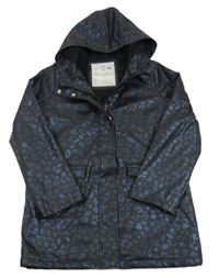 Černo-tmavomodrý vzorovaný nepromokavý zateplený kabát s kapucí Tu