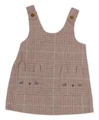 Sivo-svetloružové kockované vlnené šaty so zajačikmi Next