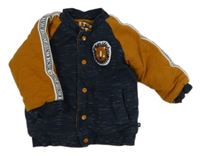 Tmavomodro-medová bavlněná zateplená bundomikina so lvem