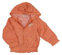 Oranžová šusťáková jarní bunda s kytičkami a kapucí Berti