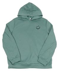 Zelenošedá mikina se smajlíkem a kapucí 