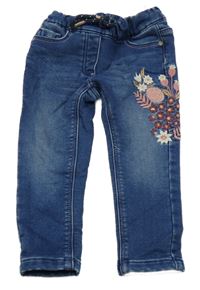 Tmavomodré teplákové rilfe s kytičkami C&A