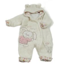 Smetanová chlupatá podšitá kombinéza se zajíčkem a kapucí Topolino