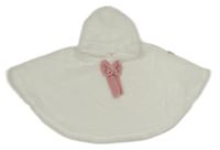 Biele kožušinové pončo s kapucňou a mašlou