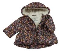 Tmavosivá kvietkovana šušťáková zimná bunda s kapucňou George