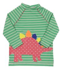 Zeleno-bílé pruhované UV triko s dinosaurem Mini Boden