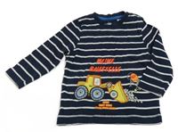 Tmavomodro-biele pruhované tričko s bágrom Topomini