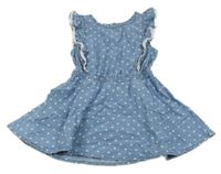 Modré ľahké rifľové šaty so srdiečkami a madeirou Topolino