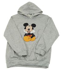 Sivá melírovaná mikina s Mickeym a kapucňou