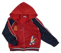 Červeno-tmavomodrá prepínaci športová mikina s kytaristou a kapucňou