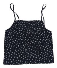Tmavomodrý kvetovaný crop top H&M
