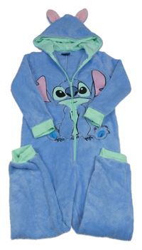 Kockovaným - Modro-zelená chlpatá kombinéza s kapucí - Stitch Disney