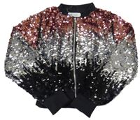 Čierno-stříbrno-ružová flitrová jesenná crop bunda H&M