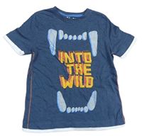 Tmavomodré melírované tričko s nápismi a zuby Nutmeg
