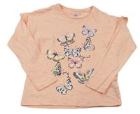 Marhuľové melírované tričko s motýlikmi s flitrami a volánikmi F&F