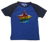 Safírovo-tmavomodré melírované tričko s hvězdičkou z překlápěcích flitrů Next