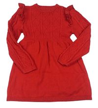 Červené svetrové šaty so vzorom a volánikmi a trblietkami PRIMARK