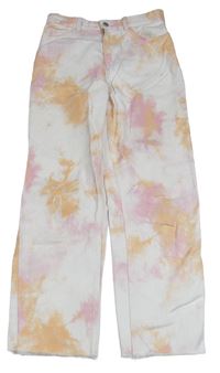 Bílo-růžovo-oranžové batikované rifle H&M