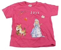 Tmavoružové tričko s princeznou a poníkem FRUIT of the LOOM