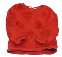 Červená plyšová mikina so srdiečkami zn. H&M
