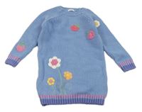 Modré svetrové šaty s kvetmi a jahůdkami zn. Next