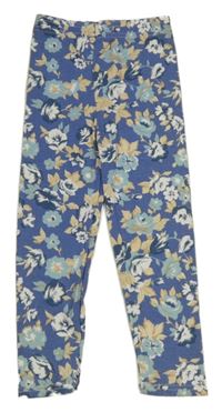 Modré melírované teplákové legíny s kvietkami