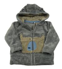 Tmavosivá plyšová bunda s medvedíkom a kapucňou s uškami lupilu